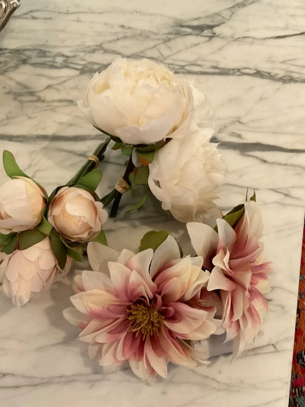 Set of three mini faux flower bouquets, vase not included